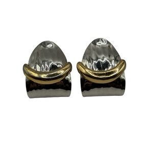 Vintage Napier Earrings Silver‎ & Gold Tone Huggie Hoop Hammered Design Layered